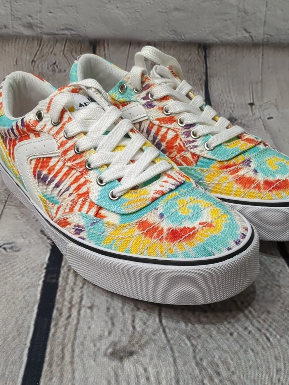 Airwalk Tie-Dye Low-Top Sneakers in Turquoise, Yellow & Red
